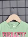 Little Boys' Casual Cartoon Skull & Letter Print Short Sleeve Round Neck T-shirt For Summer