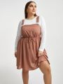 SHEIN Essnce Plus Size Spring And Summer New Fashion Casual Waist Drawstring Suspender Dress (Without T-Shirt)