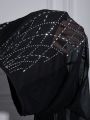 SHEIN BAE Women's Rhinestone Decor Mesh Cami Top & Flared Pants Set