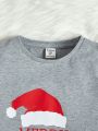 SHEIN Boys' Cute Christmas Elements Pattern Knit Short Sleeve Top With Round Neck