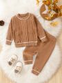 Baby Boy Contrast Trim Cable Knit Sweater & Knit Pants