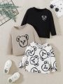 3pcs Fashionable Cartoon Street Bear Pattern Baby Tops