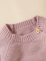Baby Raglan Sleeve Button Front Knit Jumpsuit & Hat