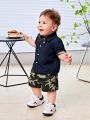 SHEIN Baby Boy'S Camouflage Outfit 2pcs/Set