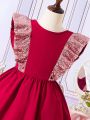 SHEIN Kids CHARMNG Tween Girl'S Sequin Flutter Sleeve Princess Tulle Dress