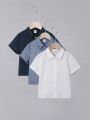 SHEIN Kids EVRYDAY 3pcs/set Toddler Boys' Fitted Casual Solid Color Short Sleeve Woven Shirt With Turn-down Collar