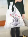SHEIN X Beatriz Mathias Studio Artistic Flower Heart Shape With Letter Print Portable Foldable Women'S Tote Bag