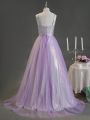 Teen Girl's Purple Sheer Long Prom Dress, Evening Gown