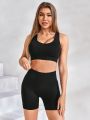 Women'S Backless Tank Top And Shorts Sport Set