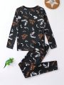 Tween Boy Dinosaur Skeleton & Letter Graphic Tee & Pants PJ Set