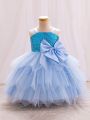 Little Girls' Splice Glitter Big Bow Decor Strap Formal Party Dress