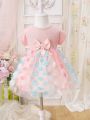 Baby Girls' Patchwork Tulle Flower Applique Bow Decorated Dress