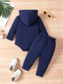 2pcs Baby Boys' Letter Printed Long Sleeve Hooded And Pants Set