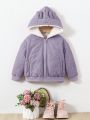 SHEIN Baby Girl 3D Ear Design Teddy Lined Hooded Jacket