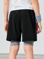 SHEIN Tween Boys' Slim Fit Casual Sport Shorts With Two Tone Design
