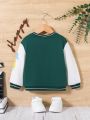 SHEIN Baby Boy Casual Sporty Color Block Letter Print Round Neck Sweatshirt