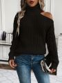 Women'S Cold Shoulder Loose Solid Color Sweater