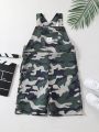 SHEIN Kids HYPEME Camo Print Patch Detail Overall Jumpsuit