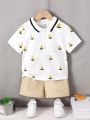 SHEIN Kids KDOMO Toddler Boys' Casual Cute Turn-down Collar Outfit For Summer