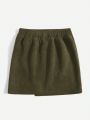 SHEIN Kids FANZEY Young Girl Button Front Wrap Hem Skirt