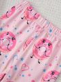 Toddler Girls' Pink Donut Printed Short Sleeve T-Shirt And Pants Casual Home Clothes Set