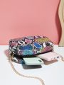Mini Colorblock Snakeskin Pattern Chain Dome Bag
