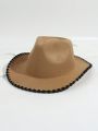 1pc Women's Woolen Fedora Hat With Rolled Brim & Black Band, Vintage Western Cowboy Hat