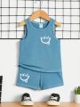 SHEIN Baby Boy's Casual Comfortable Expression Print Vest And Shorts Set
