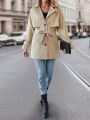 SHEIN Essnce Solid Color Trench Coat With Button Detail And Raglan Sleeves