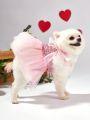 PETSIN Pink Glitter Bow Tie Ribbon Small Formal Dress, Valentine's Day Pet Cat Dog Skirt