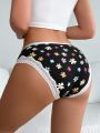 Women's Floral Print Lace Trimmed Triangle Panties
