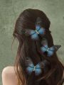 Fairycore 3pcs Retro Blue & Black Butterfly Hair Clip