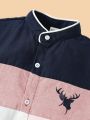 SHEIN Young Boy Color Block Deer Head Printed Short Sleeve Casual Shirt