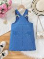Toddler Girls' Love Heart & Flower Print Suspender Dress For Spring And Summer