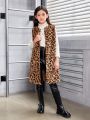 SHEIN Tween Girl Leopard Print Teddy Vest Coat