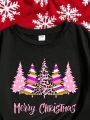 Teen Girls' Casual Christmas Pattern Short Sleeve T-shirt Suitable For Summer