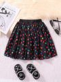 SHEIN Kids Y2Kool Little Girls' Heart Pattern Fluffy Skirt