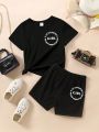 Toddler Girls' Fashion Printed Short Sleeve T-Shirt With Shorts 2pcs/Set