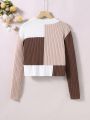 Teen Girl Color Block Ribbed Knit Sweater