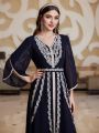 SHEIN Najma Embroidery Patchwork Flared Sleeve Dress