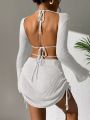 SHEIN Swim Basics Cut Out Drawstring Side Cover Up Dress