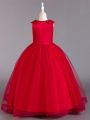 Tween Girls Pearl & Flower Decorated Tulle Puffy Party Dress