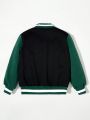 SHEIN Boys' Casual Comfortable Patchwork Contrast Color English Letter Pattern Baseball Jacket