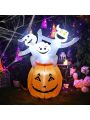 5FT Halloween Inflatable Ghosts with Pumpkin, Blow up Lighted Ghost Decoration with LED Lights, Perfect for Yard Garden Indoor Outdoor Halloween Party Decoration
