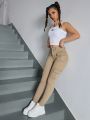 SHEIN Teen Girl's Y2K Khaki Stretchy High Waisted Skinny Jeans, Comfortable And Fashionable With Multiple Pockets And Washed Finish  Pants