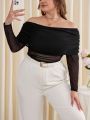 SHEIN Privé Plus Size Women's Elegant Off Shoulder Long Sleeve Top