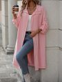 SHEIN Privé Solid Color Casual Long Jacket With Rolled-up Cuffs