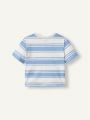 Cozy Cub Baby Boy Blue & White Striped Short Sleeve Shirt And Solid Color Casual Shorts Set
