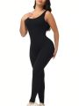Solid Color Backless Bodycon Jumpsuit