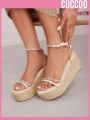 Cuccoo Destination Collection Ladies' Fashionable Thick-Platform Rope & Rhinestone Decor Sandals